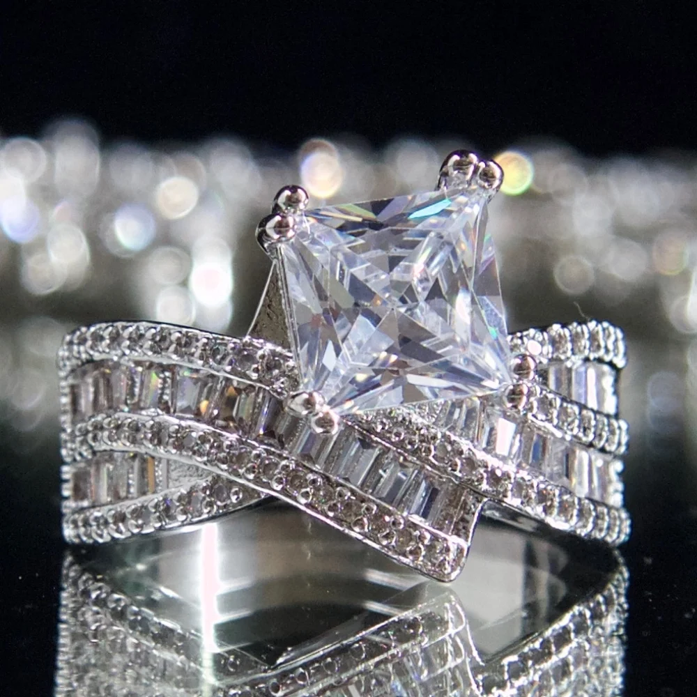 Jenna Jameson Silver Princess Cut Ring - Picture 1 of 7